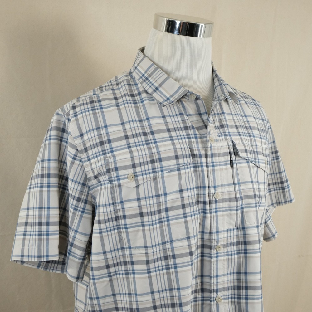 L.L. Bean XL Sun Smart Cool Weave Shirt Blue Plaid Short Sleeve Outdoor Hiking